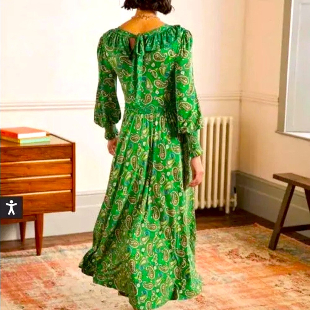 BODEN 14 large XL Gorgeous Green Paisley MAXI Dress Longsleeve - Picture 3 of 16